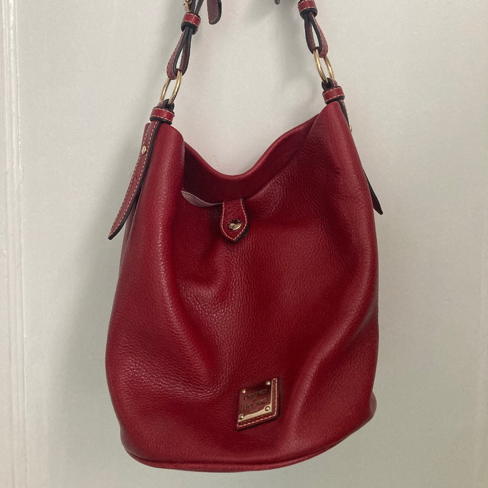 dooney & bourke red pebble leather bucket purse